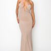 Glitter Ity Tube Maxi Dress – Gold Bar Trim, Nude