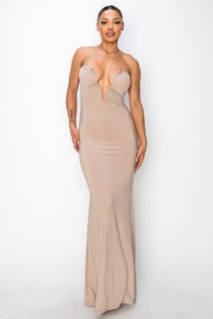 Glitter Ity Tube Maxi Dress – Gold Bar Trim, Nude