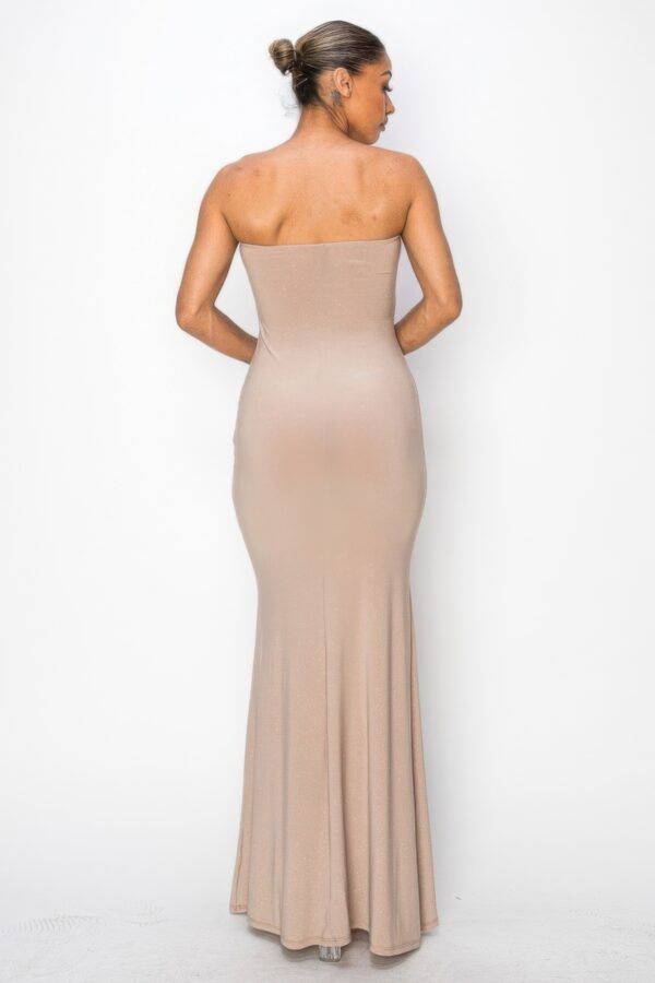 Glitter Ity Tube Maxi Dress – Gold Bar Trim, Nude