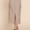 Faux Leather Midi Cargo Skirt – Dark Beige