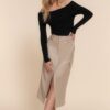 Faux Leather Midi Cargo Skirt – Dark Beige