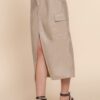 Faux Leather Midi Cargo Skirt – Dark Beige