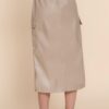 Faux Leather Midi Cargo Skirt – Dark Beige