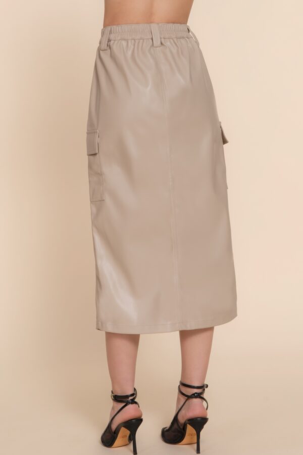 Faux Leather Midi Cargo Skirt – Dark Beige