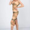 Tie-Dye Mesh Mini Dress with Sweetheart Neckline – Orange/Olive