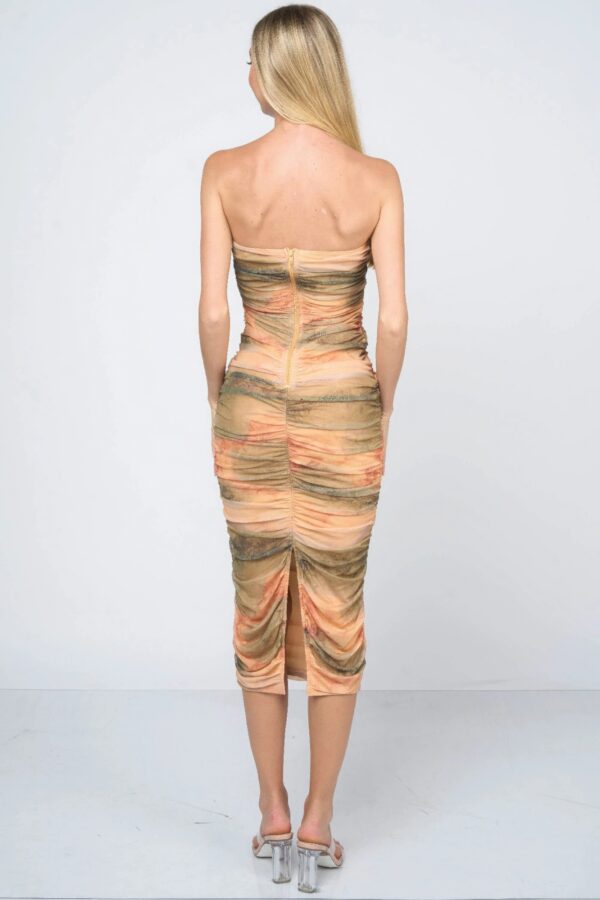 Tie-Dye Mesh Mini Dress with Sweetheart Neckline – Orange/Olive