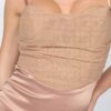 Mesh-Layered Satin Mini Dress with Sweetheart Neckline – Latte