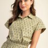 Cropped Drop-Shoulder Printed Cotton Shirt – Pistachio