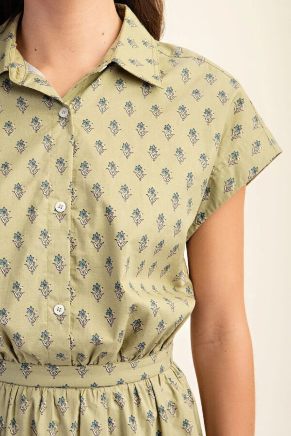 Cropped Drop-Shoulder Printed Cotton Shirt – Pistachio