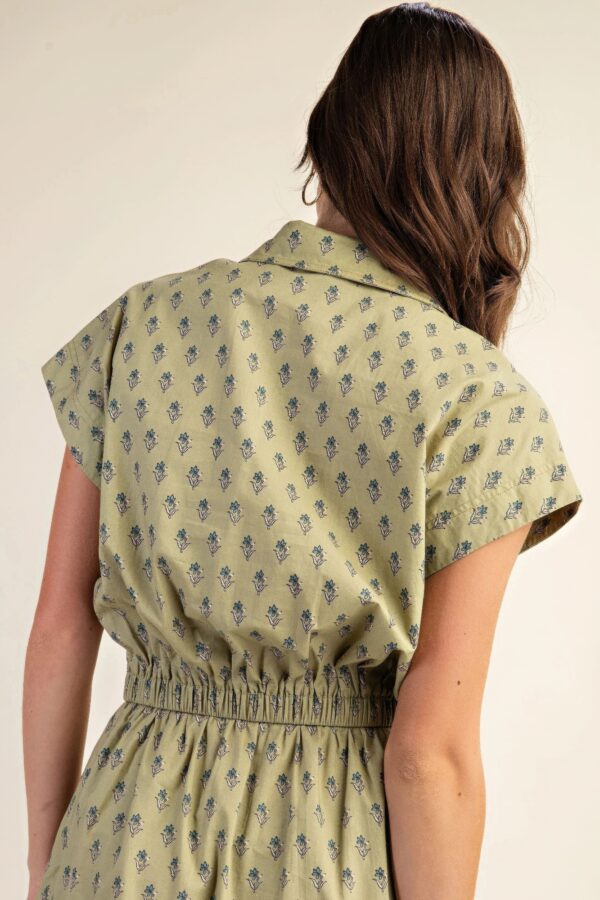 Cropped Drop-Shoulder Printed Cotton Shirt – Pistachio