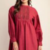 Long-Sleeve Mini Dress with Lace – Plum