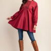 Long-Sleeve Mini Dress with Lace – Plum