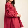 Long-Sleeve Mini Dress with Lace – Plum