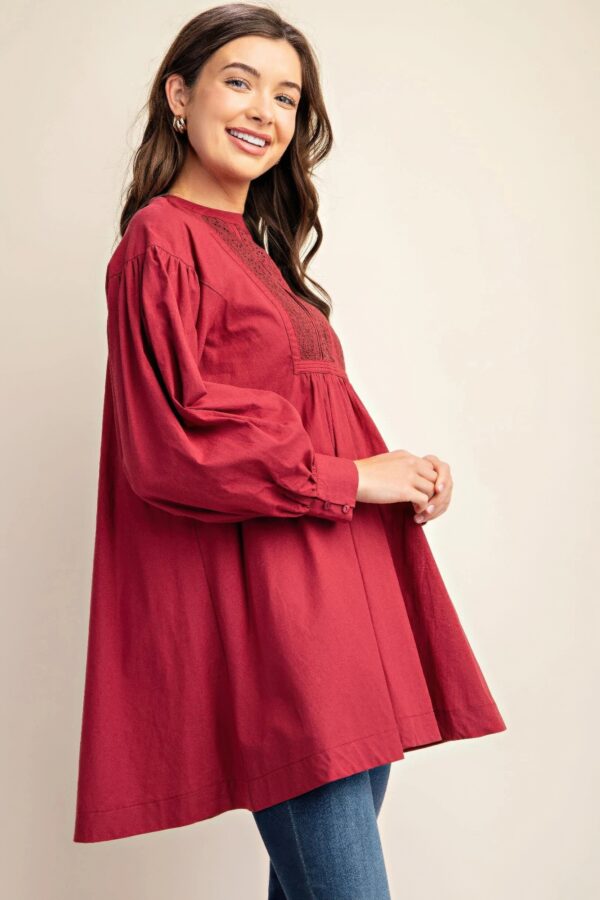 Long-Sleeve Mini Dress with Lace – Plum