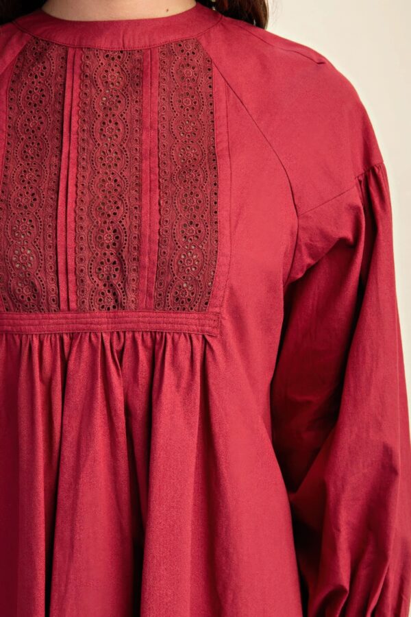 Long-Sleeve Mini Dress with Lace – Plum