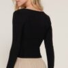 Long-Sleeve Sweetheart Neck Knit Top – Black
