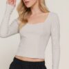 Long Sleeve Sweetheart Seam Knit Top – Silver