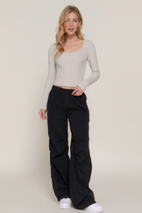 Long Sleeve Sweetheart Seam Knit Top – Silver