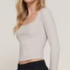 Long Sleeve Sweetheart Seam Knit Top – Silver