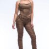 Halter Top Ruched Pants Set – Bronze Metallic