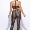 Halter Top Ruched Pants Set – Semi-Sheer Black