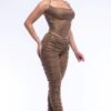 Halter Top Ruched Pants Set – Bronze Metallic