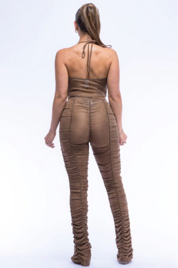 Halter Top Ruched Pants Set – Bronze Metallic