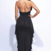 Cowl Halter Bodysuit & Lace Ruffle Maxi Set – Black