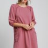 French Terry Mini Dress with Frayed Trim – Mauve