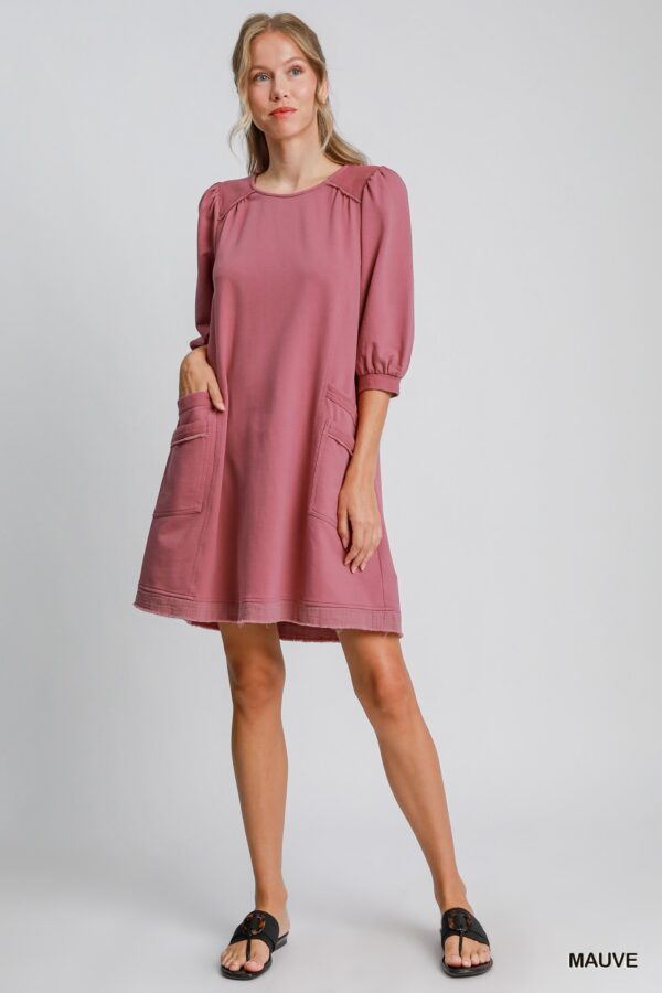 French Terry Mini Dress with Frayed Trim – Mauve