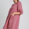 French Terry Mini Dress with Frayed Trim – Mauve