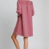 French Terry Mini Dress with Frayed Trim – Mauve
