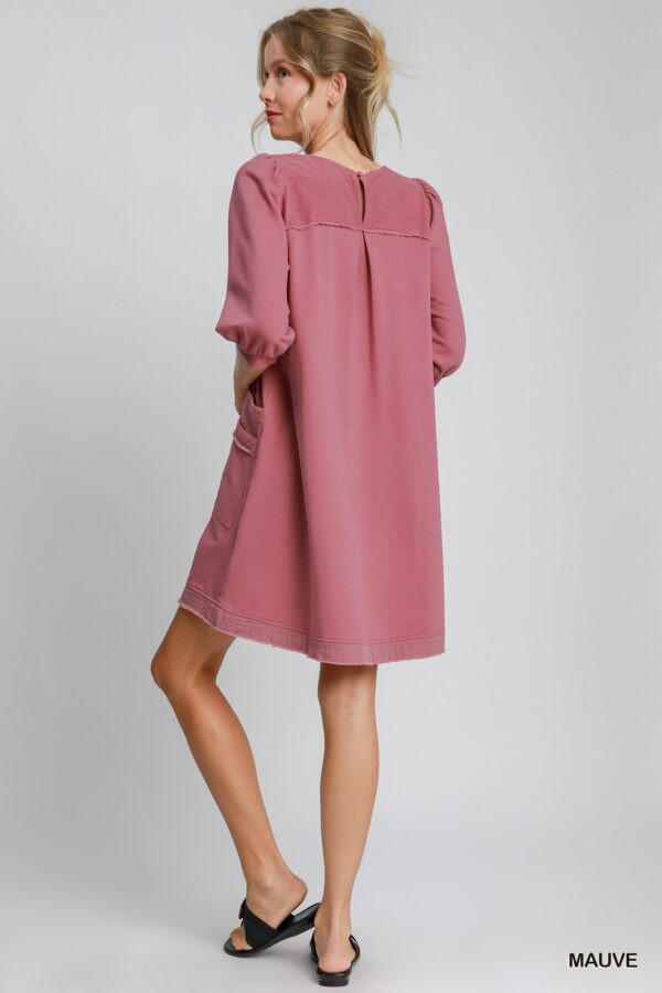 French Terry Mini Dress with Frayed Trim – Mauve
