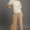 Puff Sleeve Knit Top with Pearl Accents – Cream