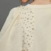 Puff Sleeve Knit Top with Pearl Accents – Cream