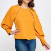 Raglan Long Sleeve Top with Back Neck Tie – Mustard