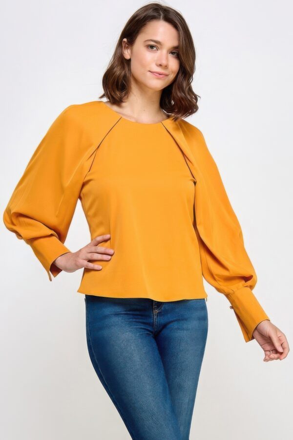 Raglan Long Sleeve Top with Back Neck Tie – Mustard