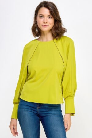 Raglan Long Sleeve Top with Back Neck Tie – Citron