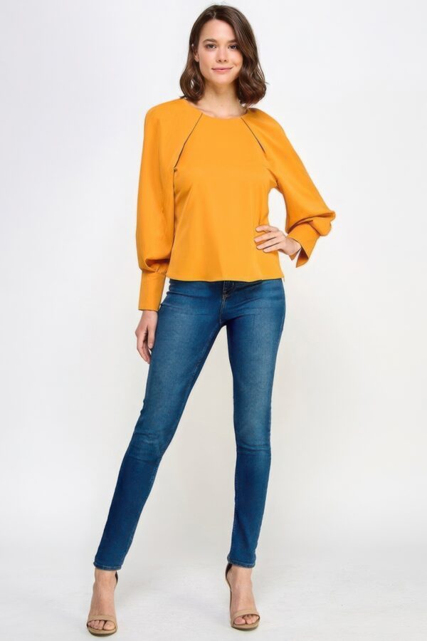 Raglan Long Sleeve Top with Back Neck Tie – Mustard