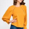 Raglan Long Sleeve Top with Back Neck Tie – Mustard