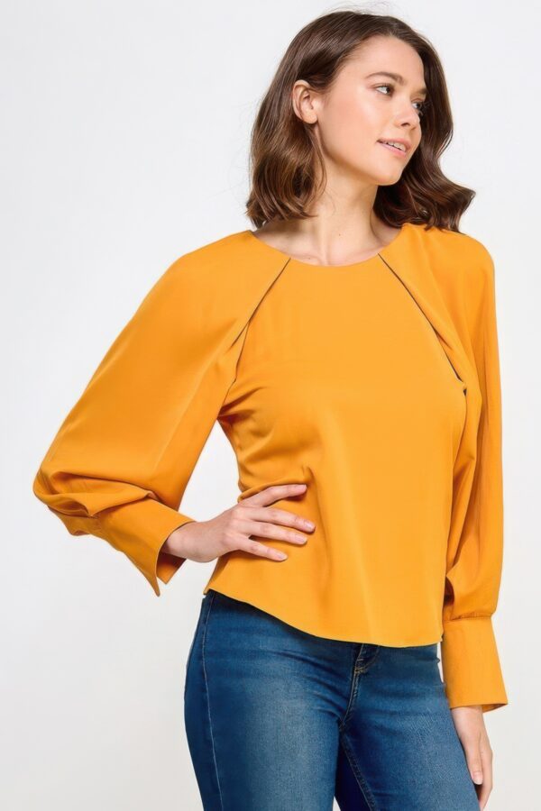 Raglan Long Sleeve Top with Back Neck Tie – Mustard
