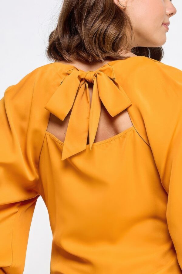Raglan Long Sleeve Top with Back Neck Tie – Mustard