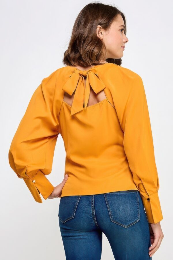 Raglan Long Sleeve Top with Back Neck Tie – Mustard