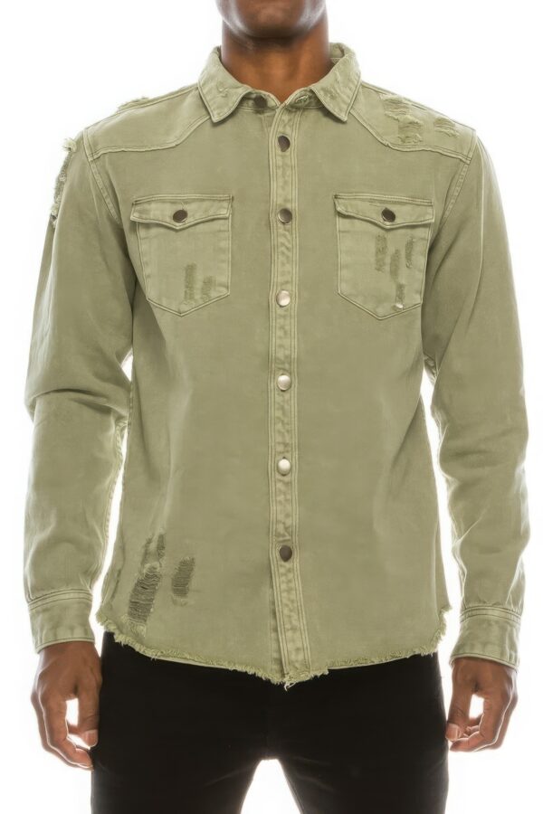 Men’s Denim Overshirt – Ripped Detail, Jade