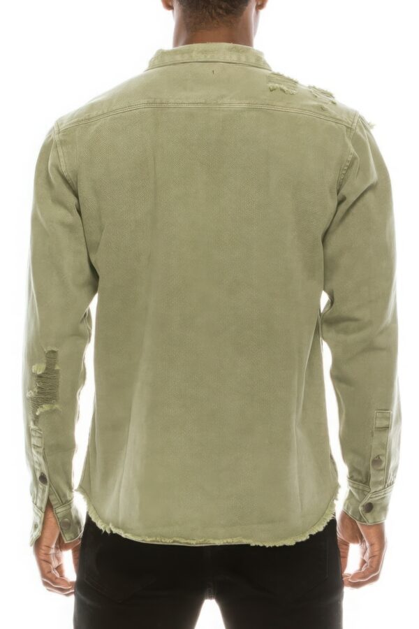 Men’s Denim Overshirt – Ripped Detail, Jade