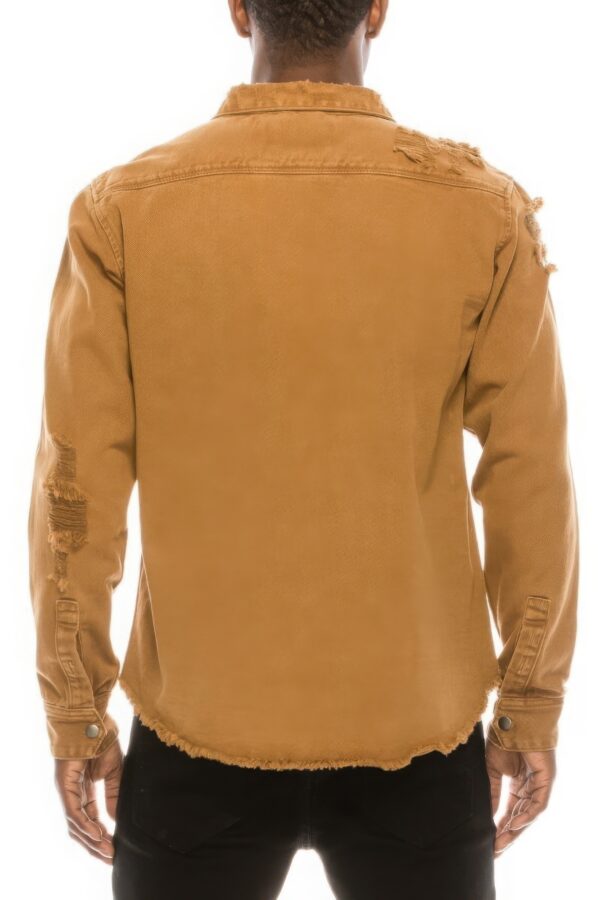 Men’s Ripped Denim Overshirt – Distressed Wheat