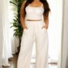 Plus Bustier Crop Cami & Slant-Pocket Straight Pants Set