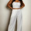 Plus Bustier Crop Cami & Slant-Pocket Straight Pants Set