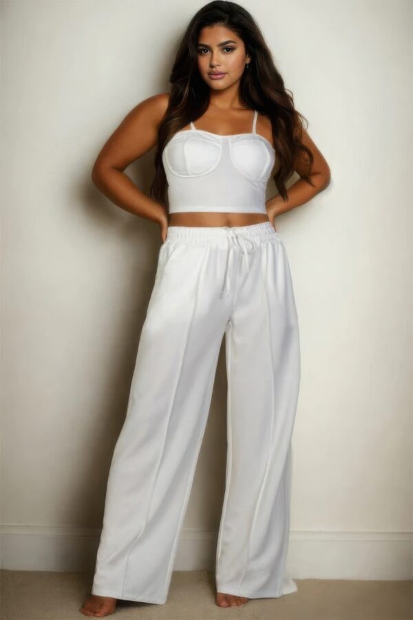Plus Bustier Crop Cami & Slant-Pocket Straight Pants Set