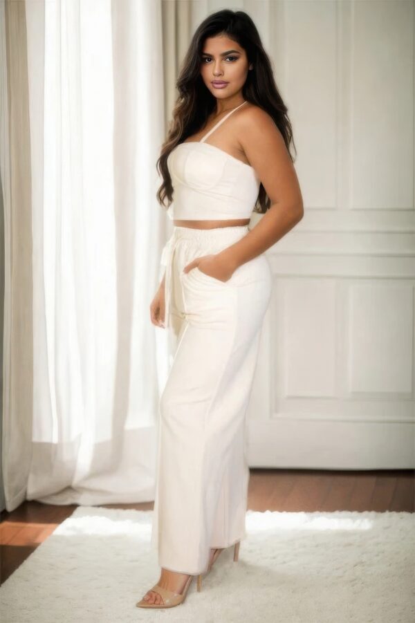 Plus Bustier Crop Cami & Slant-Pocket Straight Pants Set